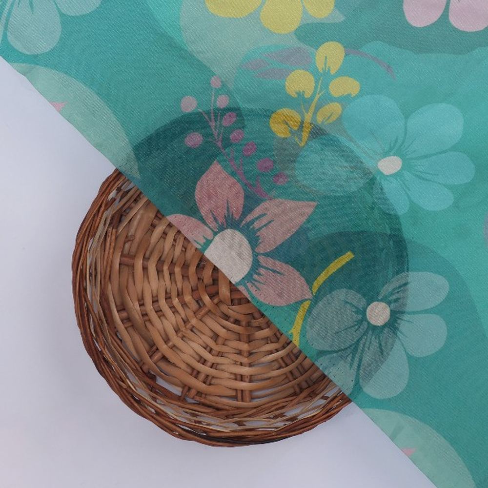 Teal Organza Floral Print Fabric – or 0 pa10060 110 3