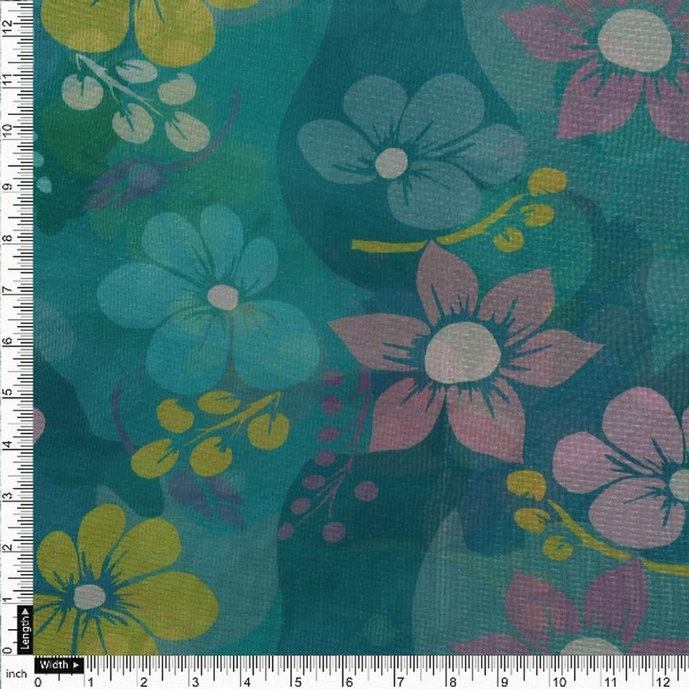 Teal Organza Floral Print Fabric – or 0 pa10060 110 4