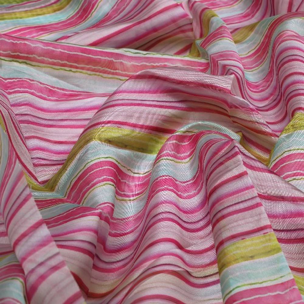 Pink & Green Striped Organza Fabric – or 0 pa10202 110 1