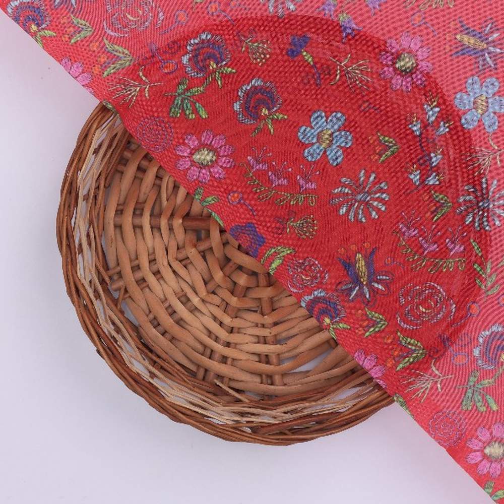 Red Floral Printed Organza Fabric – or 0 pa7085 110 3