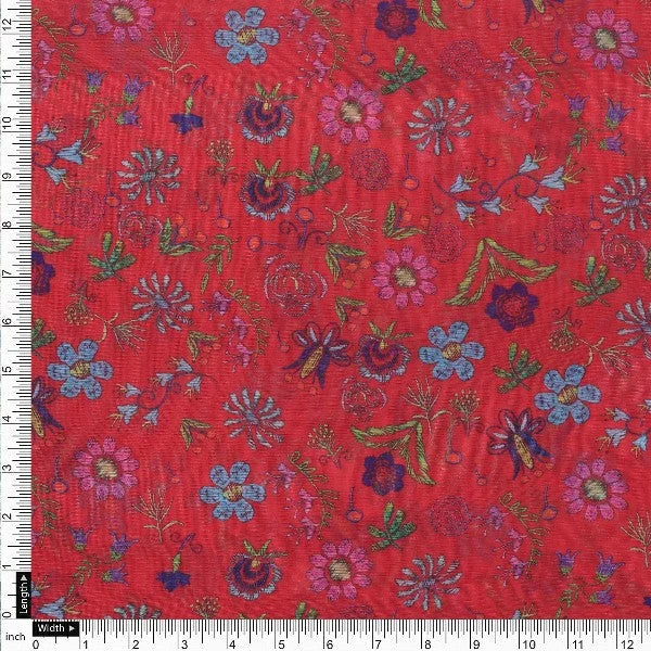 Red Floral Printed Organza Fabric – or 0 pa7085 110 4