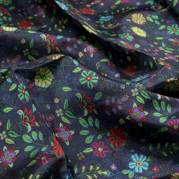 Navy Blue Organza Floral Print Fabric – or 0 pa7089 110 1