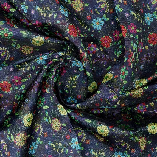 Navy Blue Organza Floral Print Fabric – or 0 pa7089 110 2