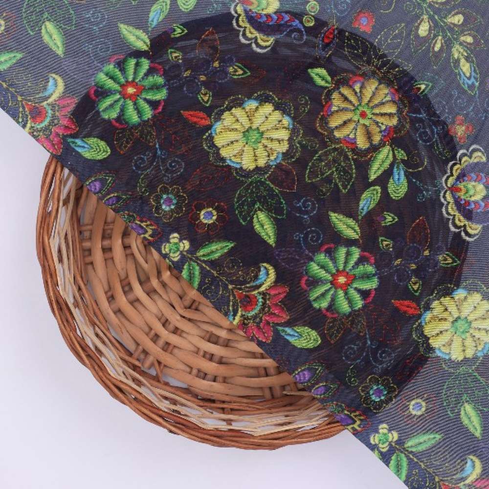 Navy Blue Organza Floral Print Fabric – or 0 pa7089 110 3