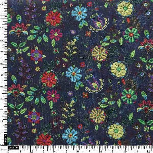 Navy Blue Organza Floral Print Fabric – or 0 pa7089 110 4