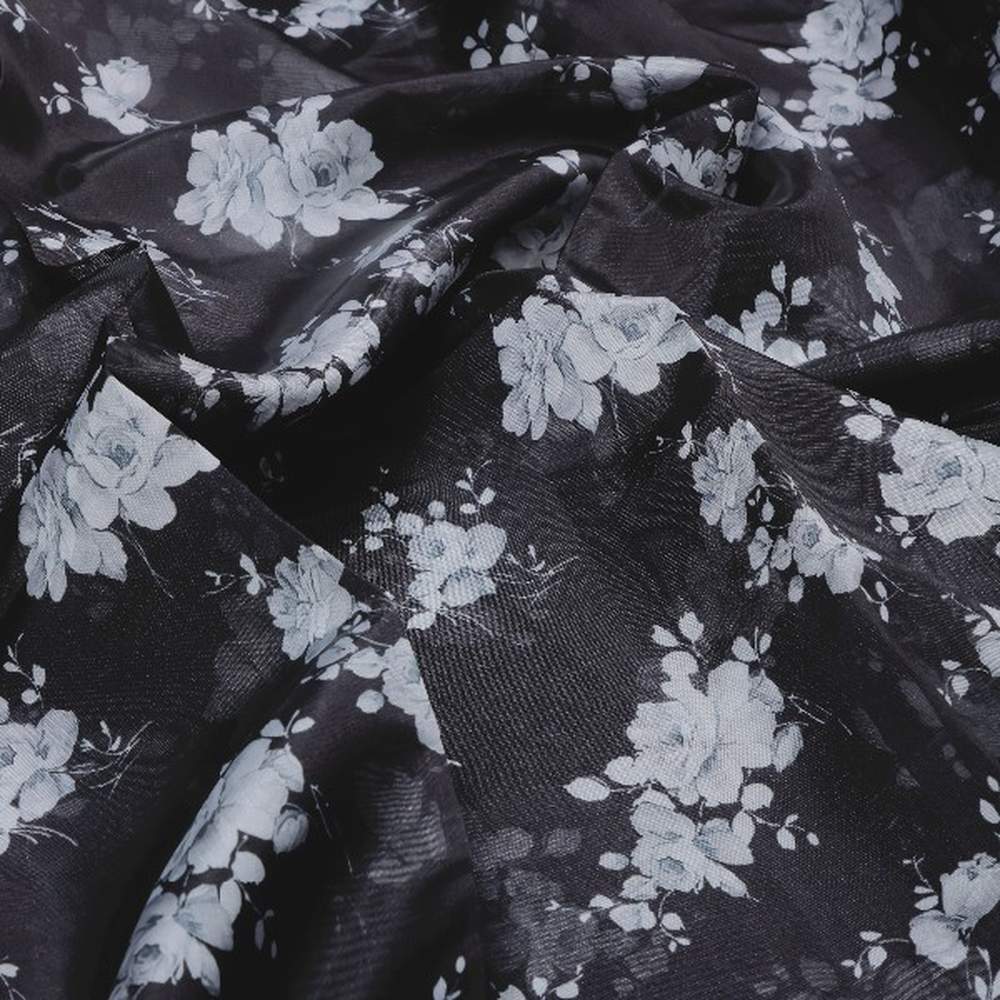 Black & White Floral Organza Fabric – or 0 pa7124 110 1