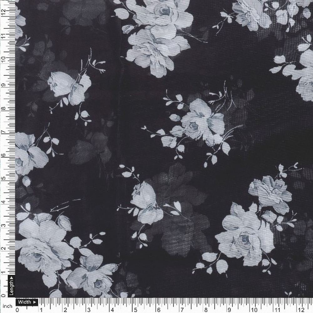 Black & White Floral Organza Fabric – or 0 pa7124 110 4