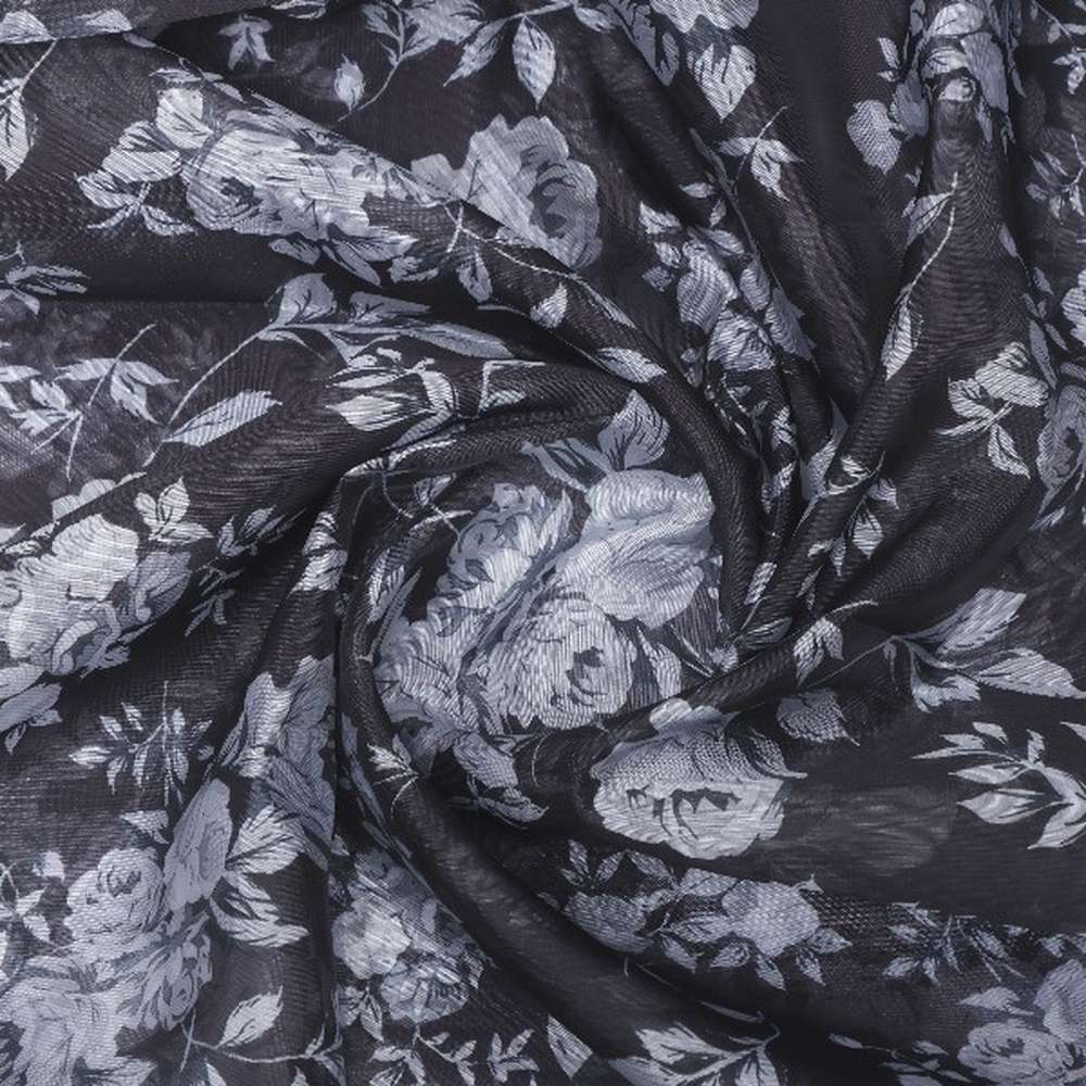 Black Floral Printed Organza Fabric – or 0 pa7125 110 2
