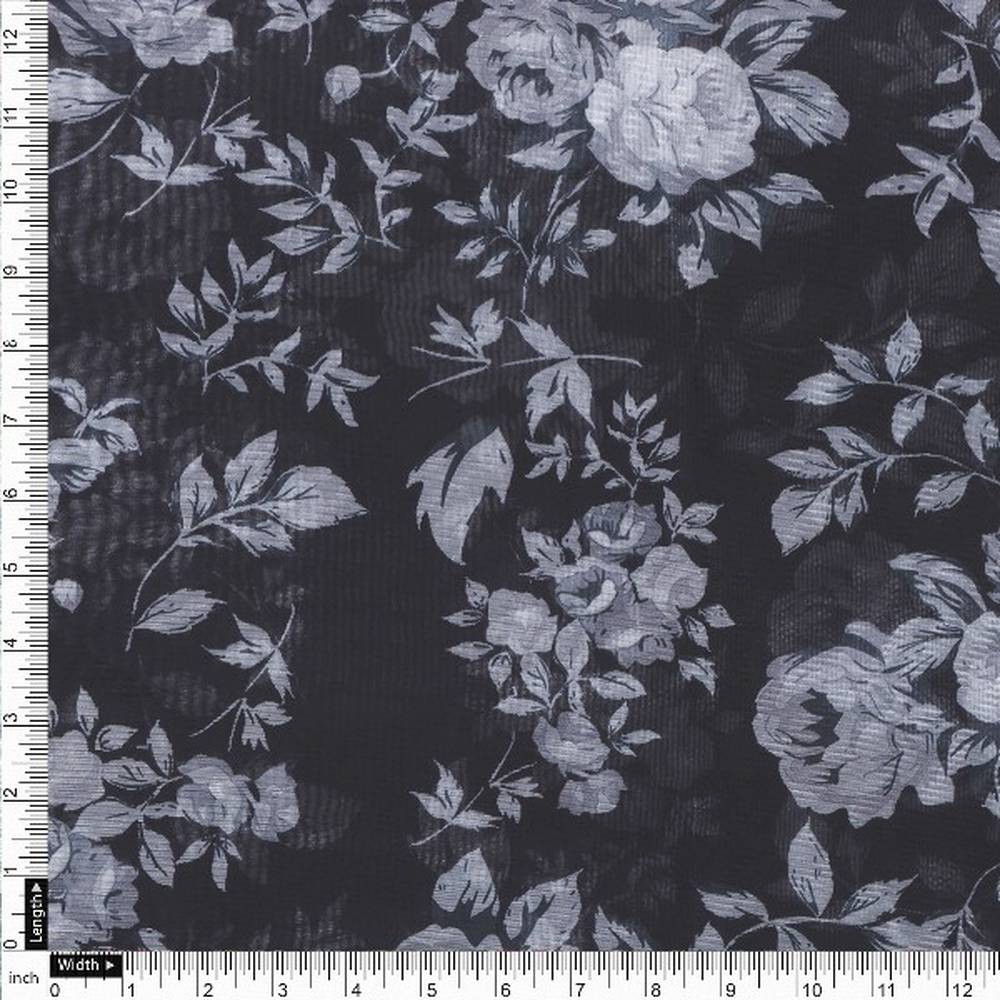 Black Floral Printed Organza Fabric – or 0 pa7125 110 4