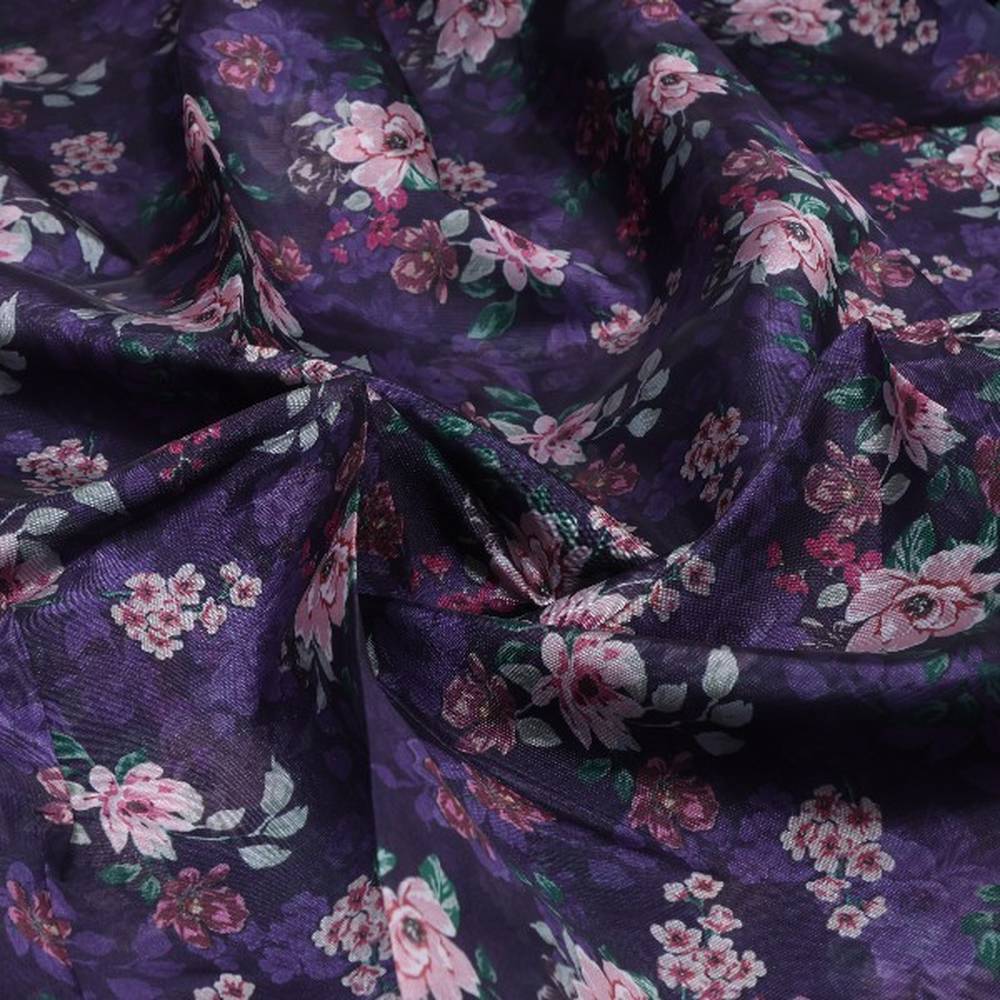 Purple Organza Floral Print Fabric – or 0 pa7130 110 1