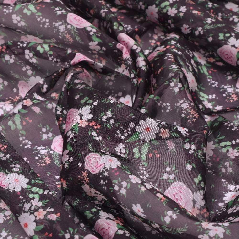 Black Organza Floral Print Fabric – or 0 pa7142 110 1