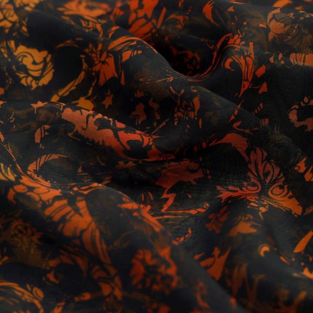 Black & Orange Baroque Damask Pattern Organza Fabric – or 0 ta0059 110 1