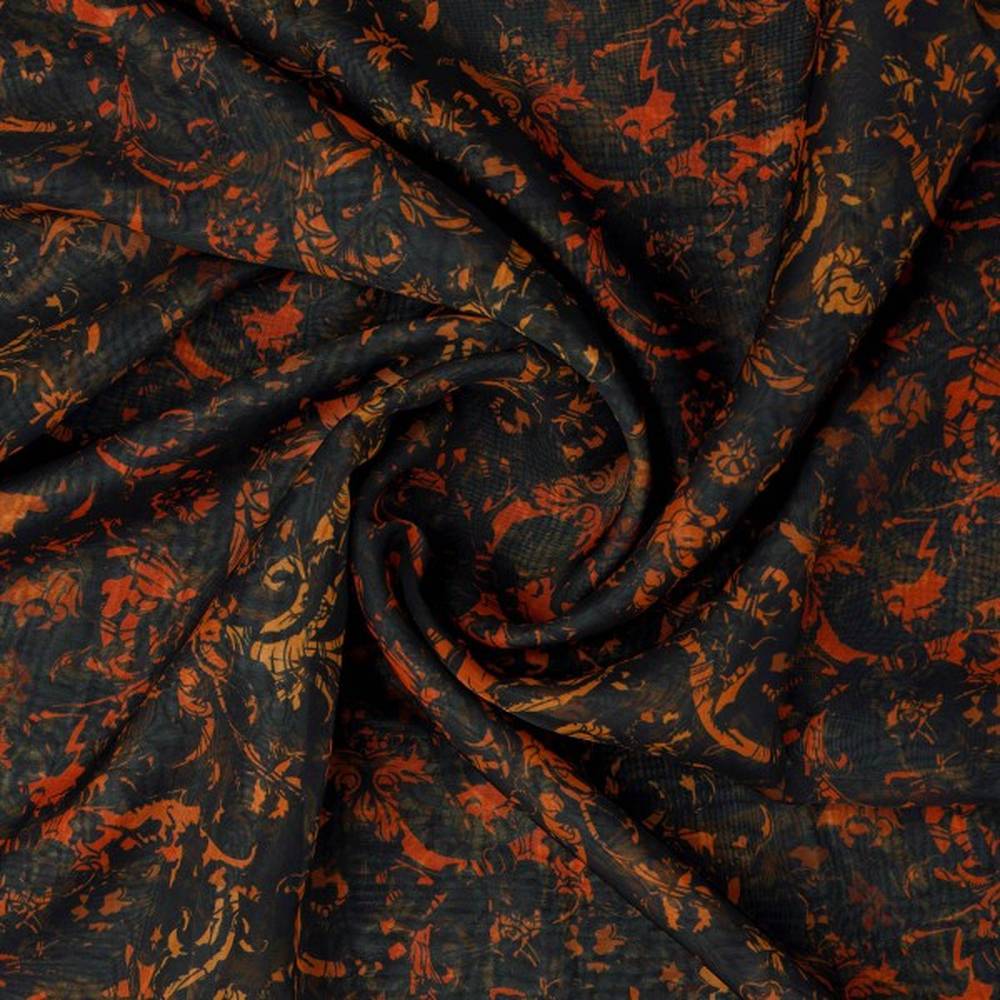 Black & Orange Baroque Damask Pattern Organza Fabric – or 0 ta0059 110 2