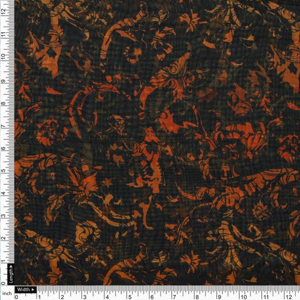 Black & Orange Baroque Damask Pattern Organza Fabric – or 0 ta0059 110 4