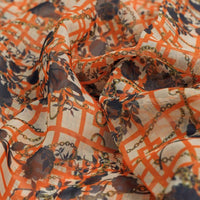 Orange Checkered & Floral Chain Print Organza Fabric – or 0 ta0060 110 1