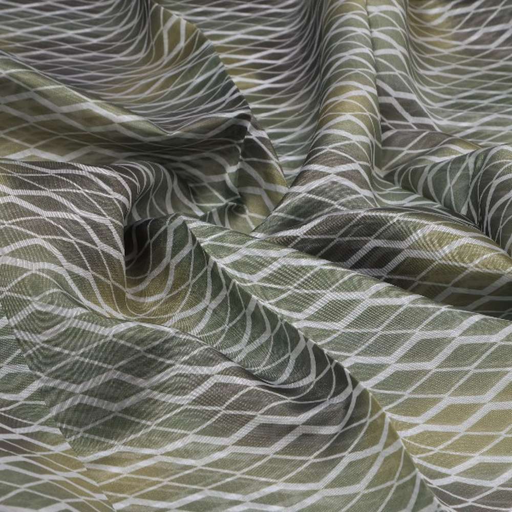 Grey Green Organza Geometric Print Fabric – or 0 ta01364 110 1