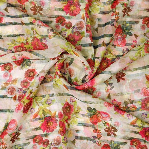 Vintage Floral & Stripe Printed Sheer Organza Fabric – or 0 ta0497 110 2