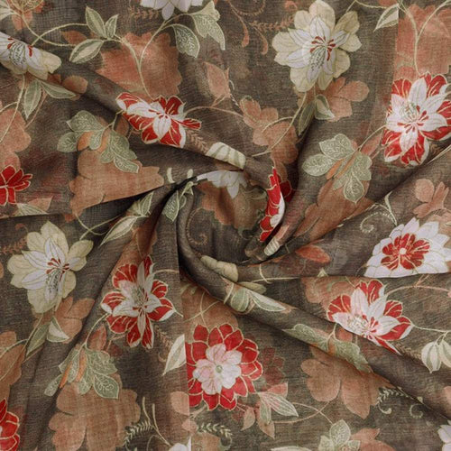 Vintage Japanese Floral Print Organza Fabric in Brown – or 0 ta05266 110 2