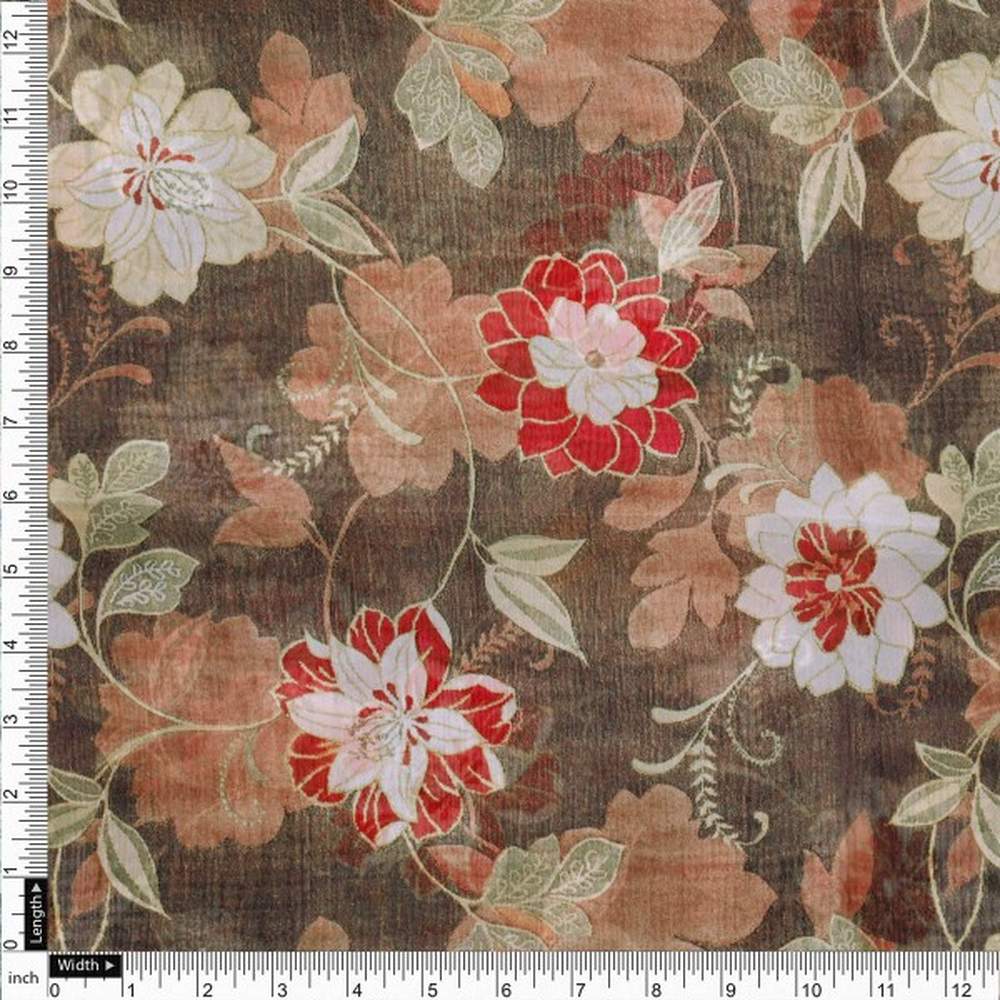 Vintage Japanese Floral Print Organza Fabric in Brown – or 0 ta05266 110 4