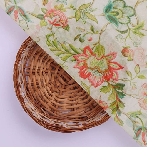 Vintage Coral & Green Floral Printed Organza Fabric – or 0 ta0587 110 3