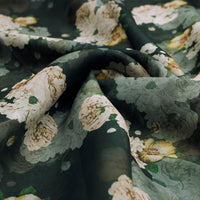 Dark Green Vintage Rose Floral Printed Organza Fabric – or 0 ta0620 110 1