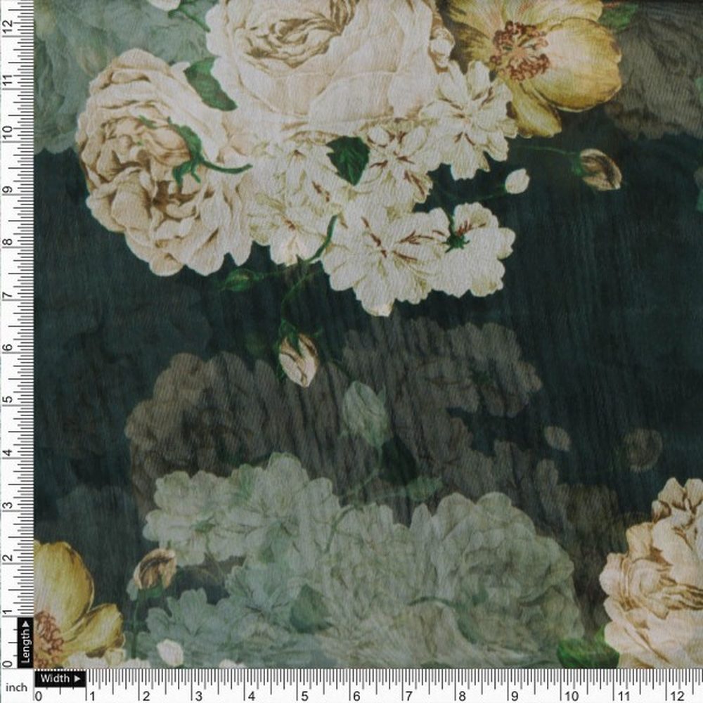 Dark Green Vintage Rose Floral Printed Organza Fabric – or 0 ta0620 110 4