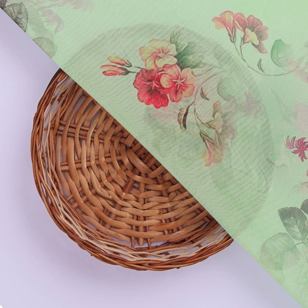 Pistachio Green Vintage Floral Organza Fabric for Dresses