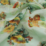 Pastel Green & Yellow Floral Printed Sheer Organza Fabric – or 0 ta06817 110 1