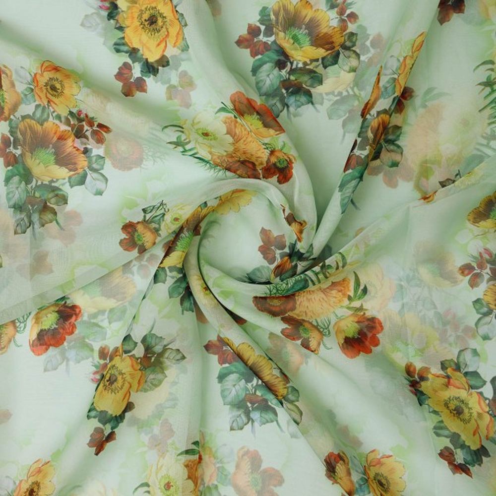 Pastel Green & Yellow Floral Printed Sheer Organza Fabric – or 0 ta06817 110 2