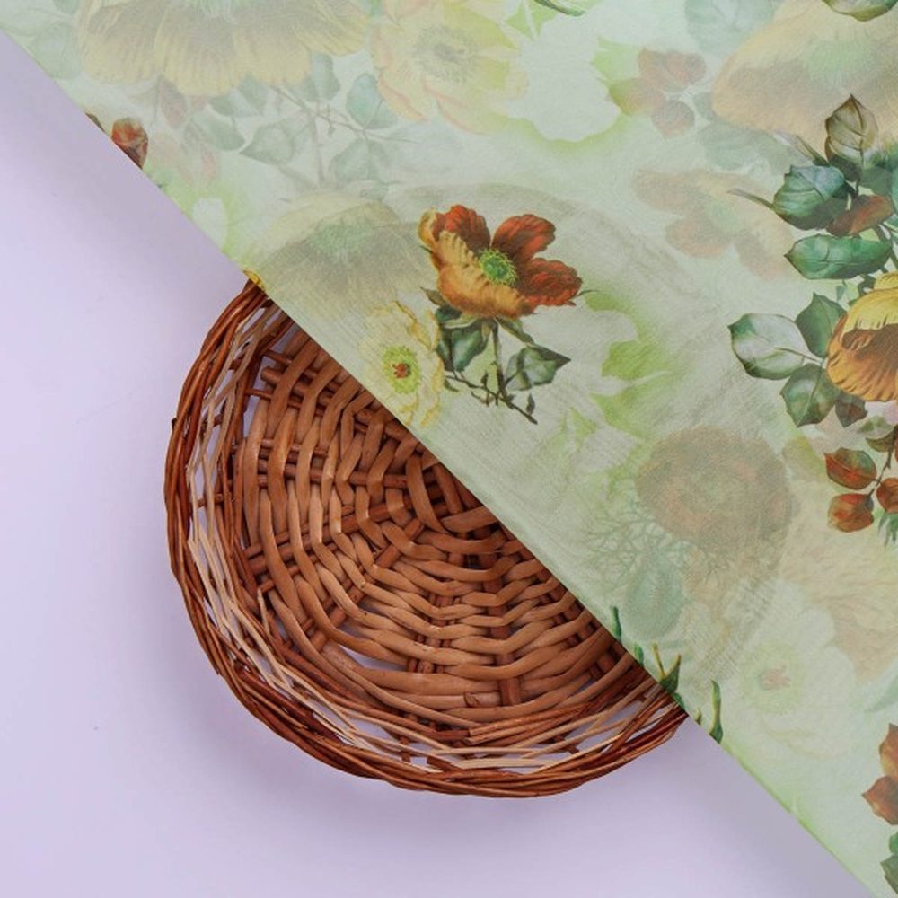 Pastel Green & Yellow Floral Printed Sheer Organza Fabric – or 0 ta06817 110 3