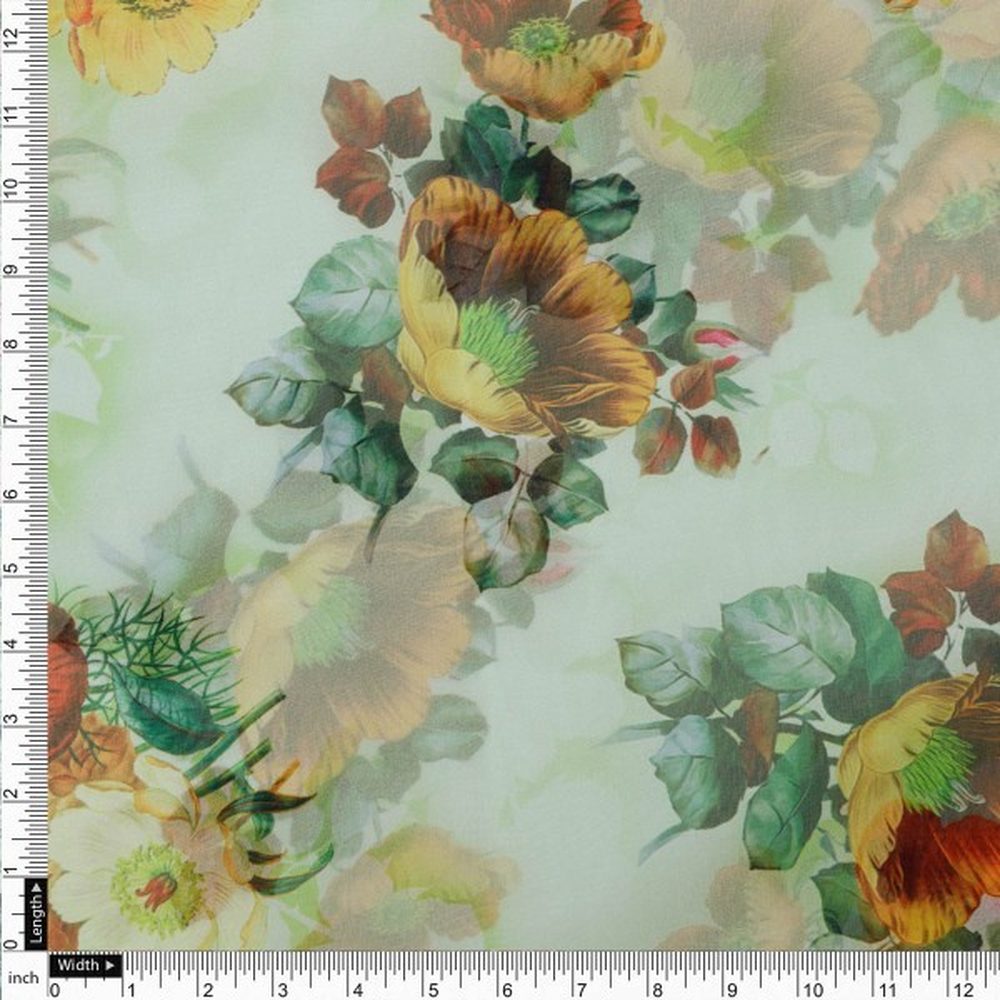 Pastel Green & Yellow Floral Printed Sheer Organza Fabric – or 0 ta06817 110 4