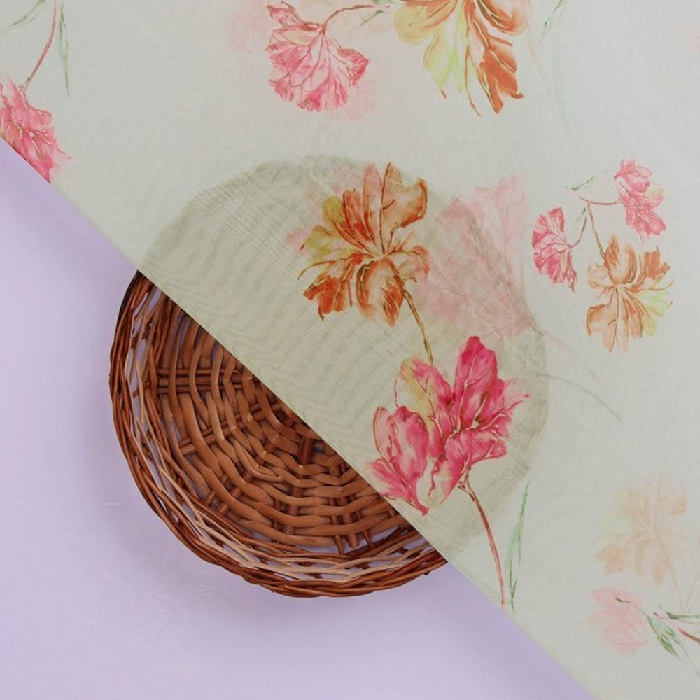 Pastel Green & Pink Floral Watercolour Organza Fabric