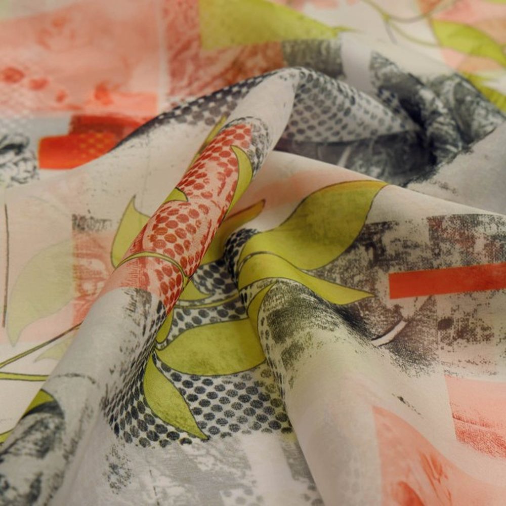 Contemporary Abstract Leaf & Dot Print Organza Fabric