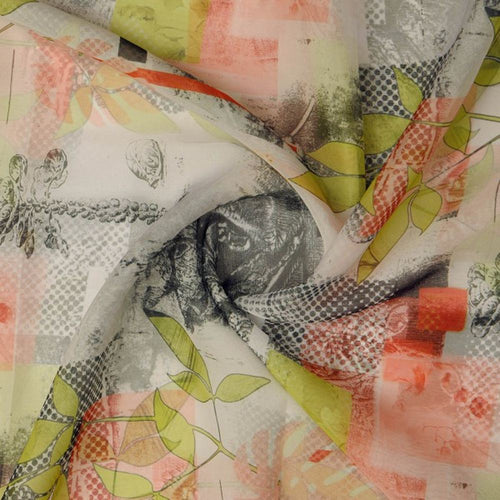 Contemporary Abstract Leaf & Dot Print Organza Fabric