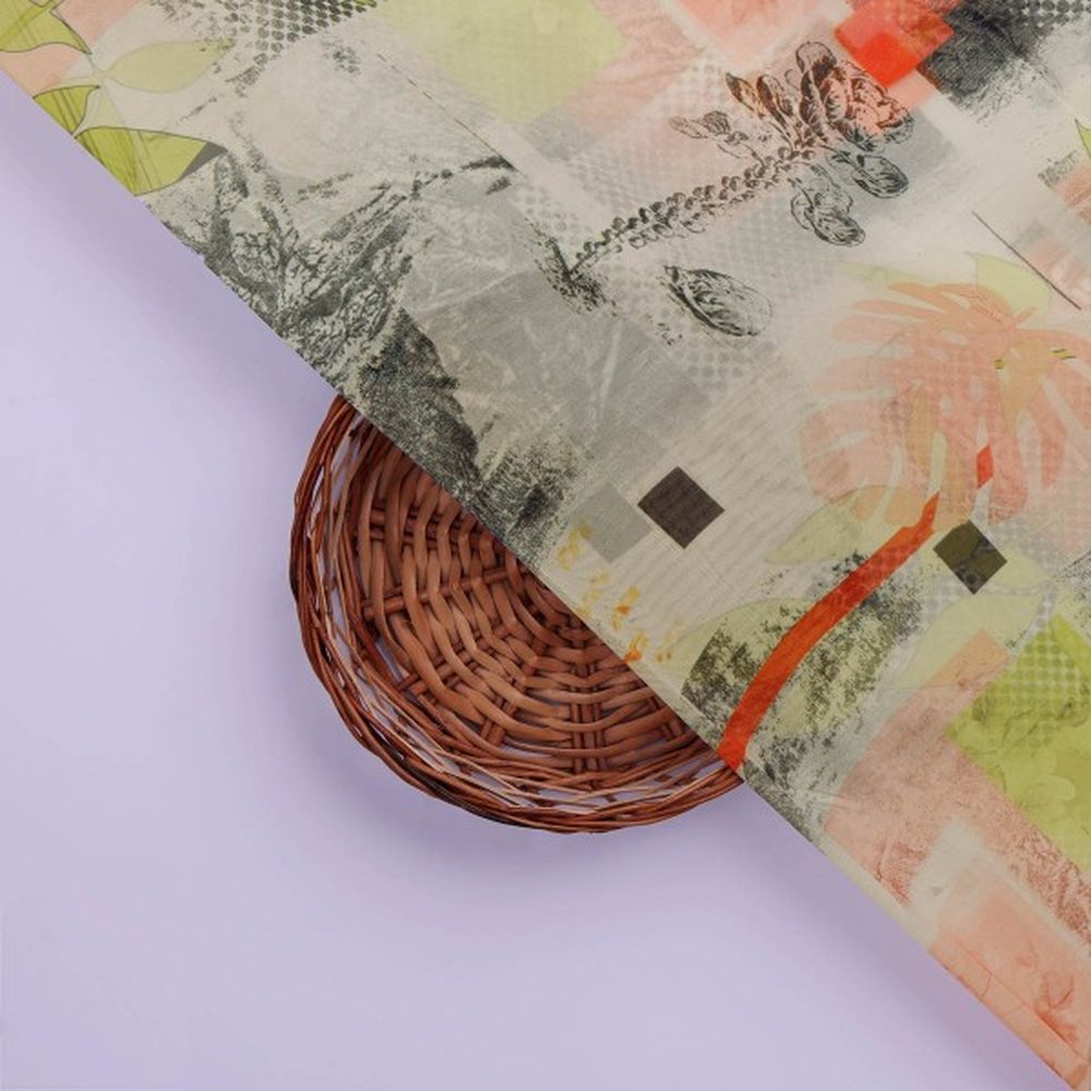 Contemporary Abstract Leaf & Dot Print Organza Fabric