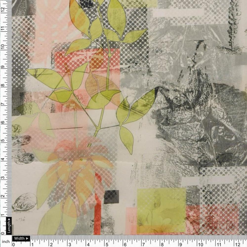 Contemporary Abstract Leaf & Dot Print Organza Fabric