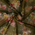Olive Green Vintage Floral Print Sheer Organza Fabric – or 0 ta07071 110 2
