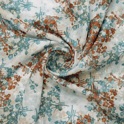 Vintage Blossom Teal & Rust Printed Organza Fabric – or 0 ta0720 110 2