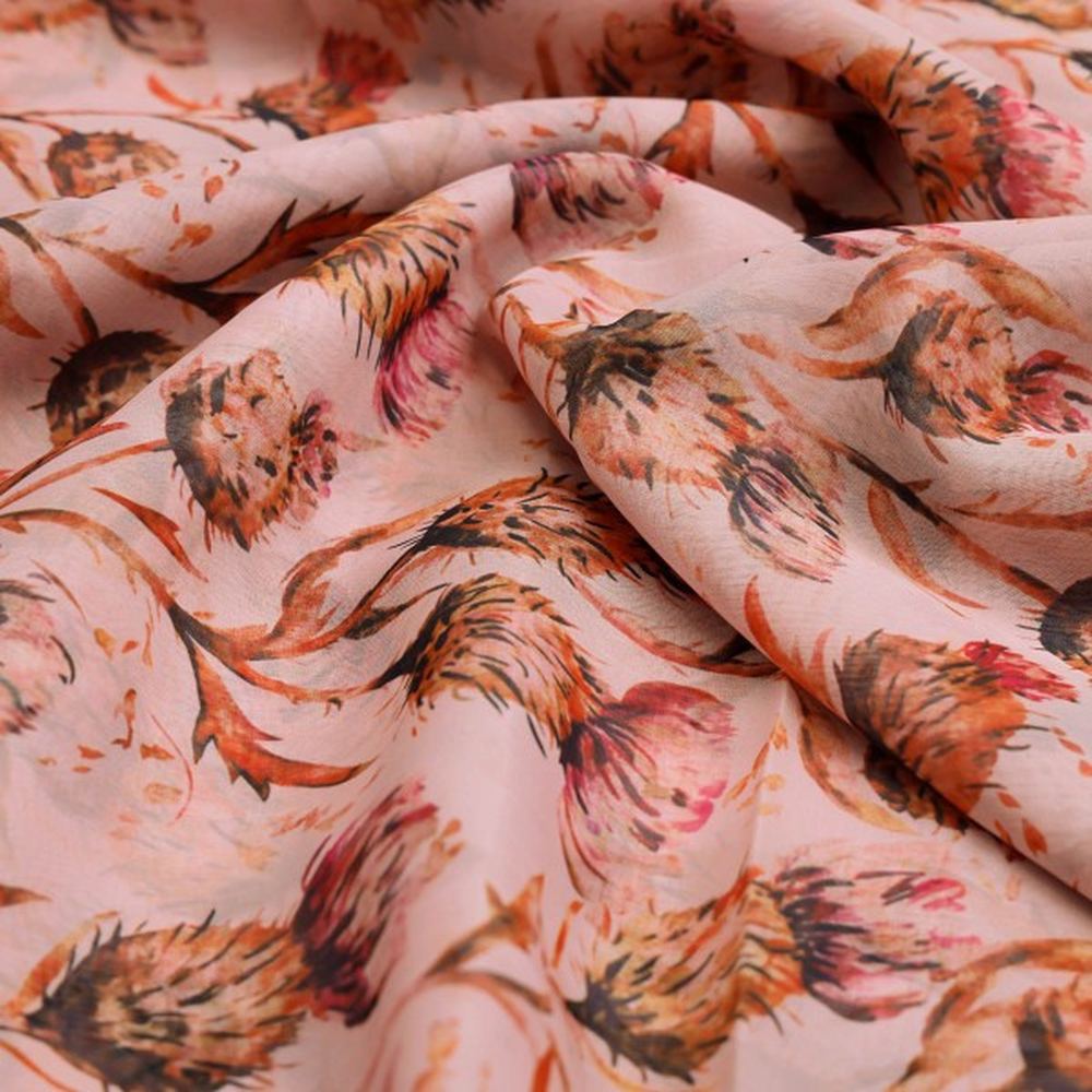 Watercolour Thistle Floral Printed Sheer Organza Fabric