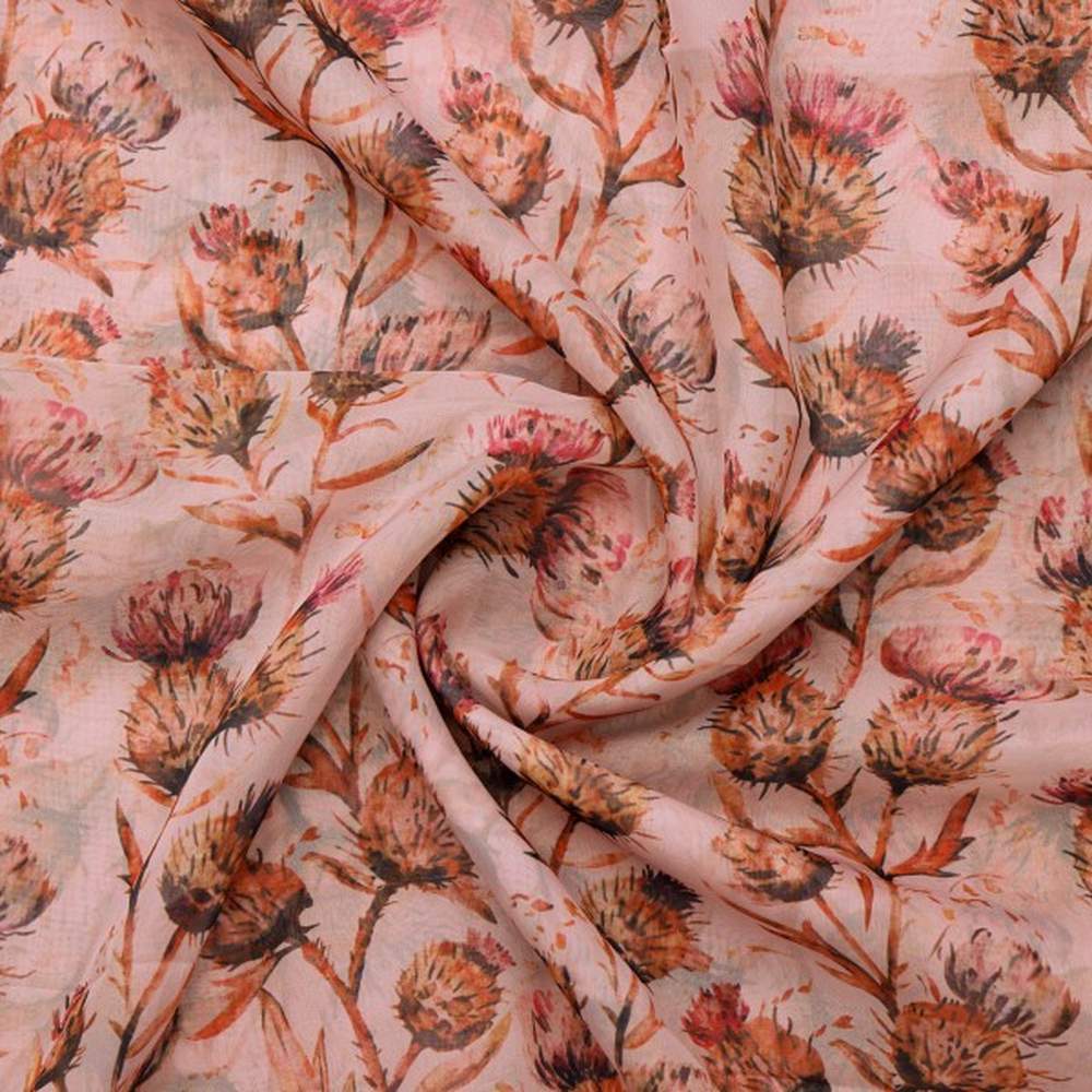 Watercolour Thistle Floral Printed Sheer Organza Fabric