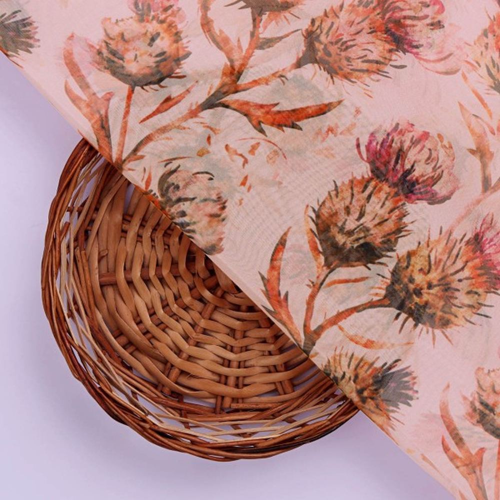Watercolour Thistle Floral Printed Sheer Organza Fabric