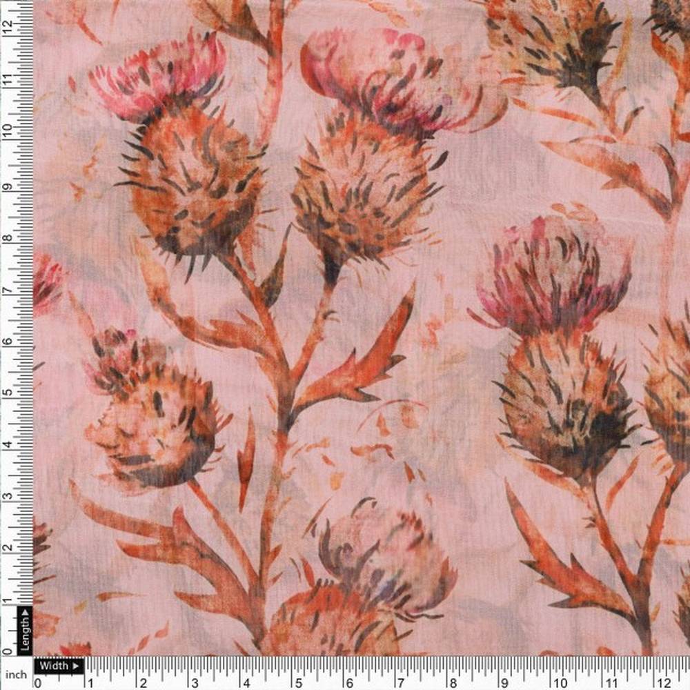 Watercolour Thistle Floral Printed Sheer Organza Fabric