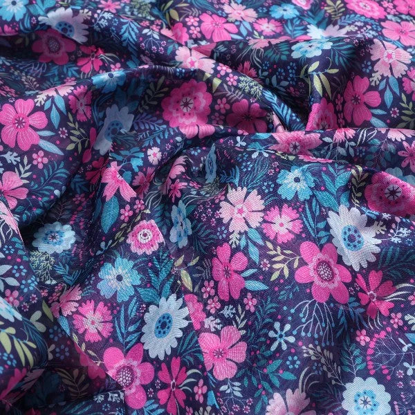 Navy Blue Floral Organza Fabric – or 0 ta07631 110 1