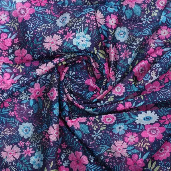 Navy Blue Floral Organza Fabric – or 0 ta07631 110 2