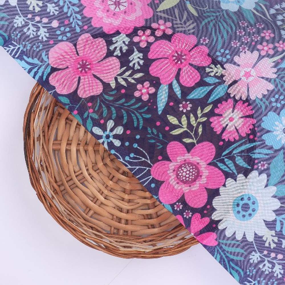 Navy Blue Floral Organza Fabric – or 0 ta07631 110 3