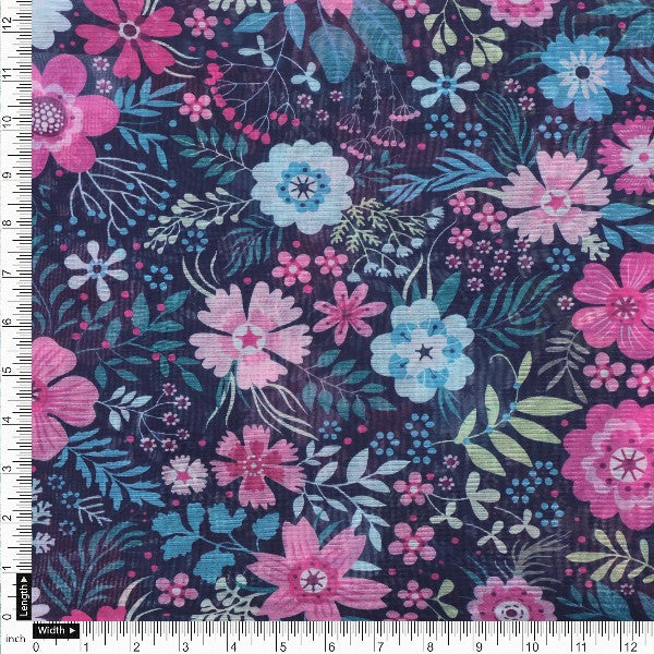 Navy Blue Floral Organza Fabric – or 0 ta07631 110 4