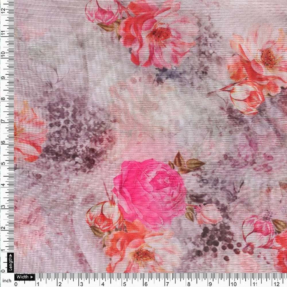 Pink Floral Printed Organza Fabric – or 0 ta07876 110 4