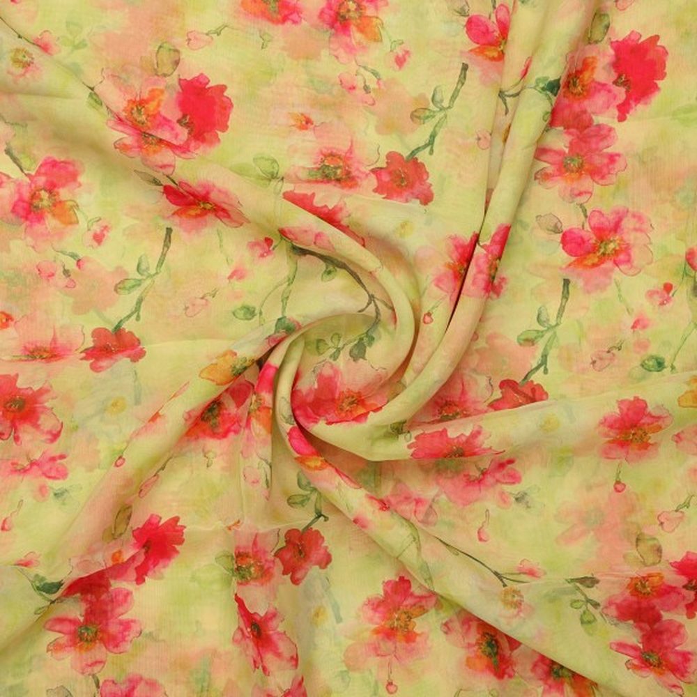 Watercolour Floral Bloom on Lime Green Organza Fabric – or 0 ta08279 110 2