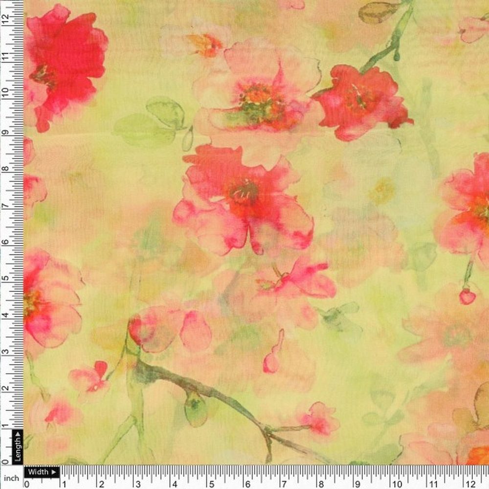 Watercolour Floral Bloom on Lime Green Organza Fabric – or 0 ta08279 110 4