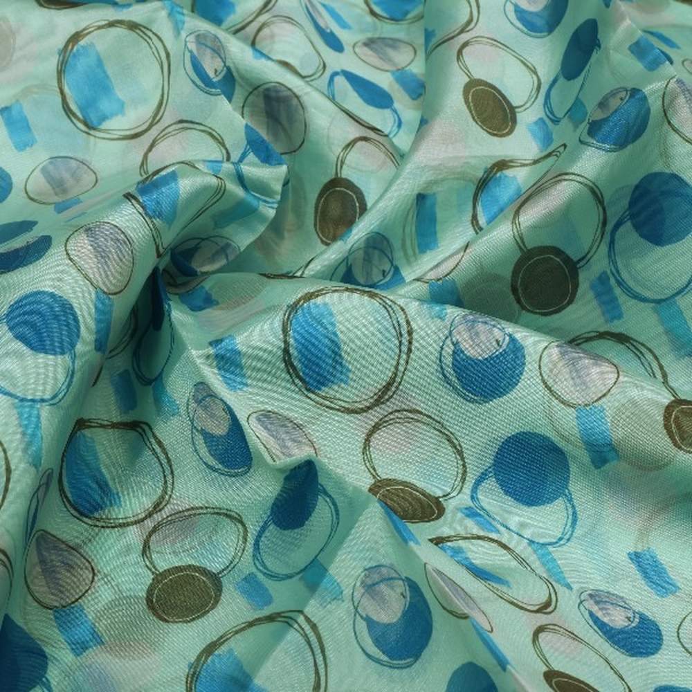 Aqua Green Abstract Print Organza Fabric – or 0 ta09352 110 1